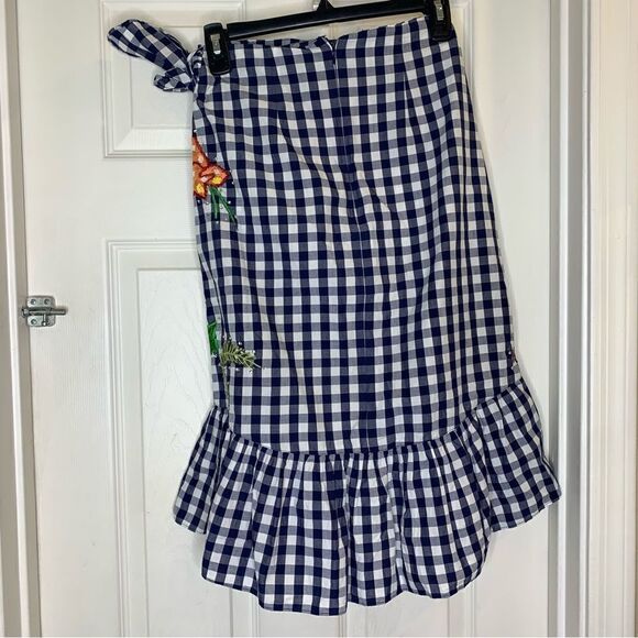 Zara Woman Gingham Wrap Skirt Embroidered Bird NWT Size XS - Picture 8 of 15